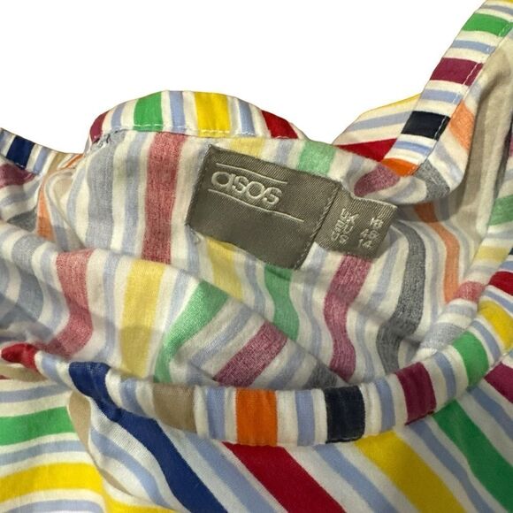 ASOS Rainbow One Shoulder Ruffle Midi Dress with Split in Bright Stripe - Picture 7 of 9